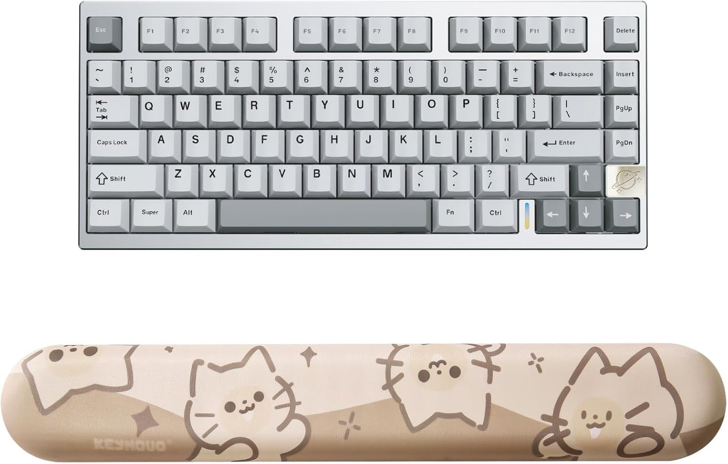 YUNZII AL75 75% Gaming Keyboard(Blue Grey Switch,Silver) Keyboard Wrist Rest(Cat)