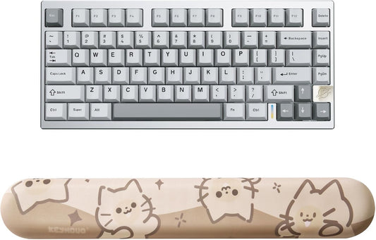 YUNZII AL75 75% Gaming Keyboard(Blue Grey Switch,Silver) Keyboard Wrist Rest(Cat)