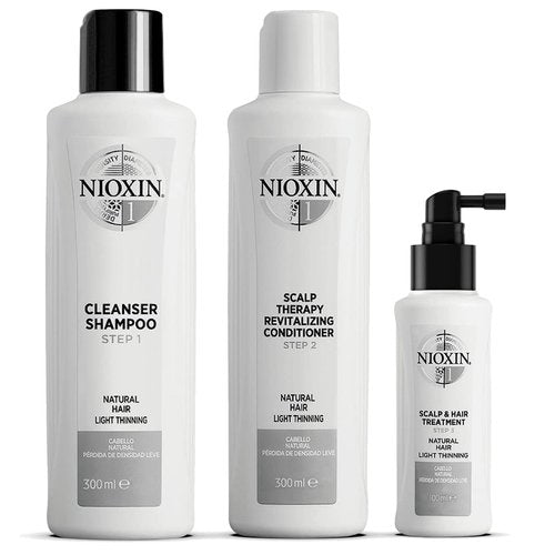 Nioxin System 1 Kit 1 for Natural Hair with Normal to Light Thinning Hair, 3 Piece Set