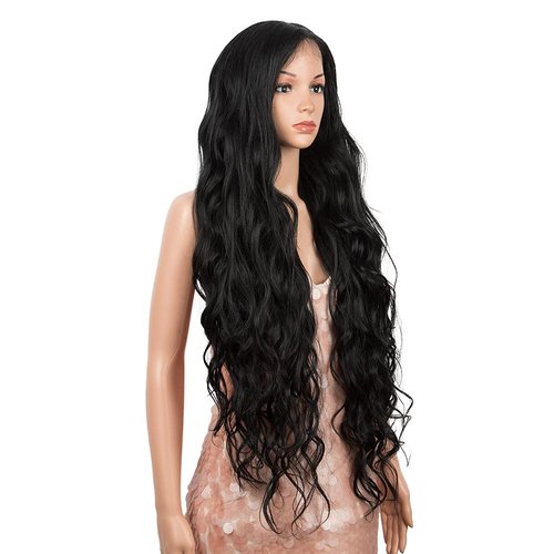 Style Icon Easy-360 36" Free Part Lace Frontal Wigs Super Long Multi-Layered Big Curl Wig Synthetic Wig (36 Inches, 1B)