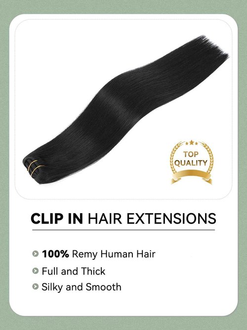BELLECHO Clip in Hair Extensions Real Human Hair 18 Inch 120g 7Pcs – 100% Remy, Double Drawn Ends for Full Volume, Jet Black Clip ins for Women, Soft Feel & Natural Look