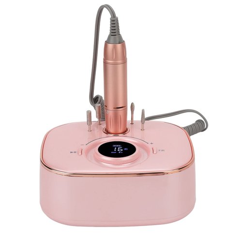 Nail Drill Handpiece, Rose Gold 35000RPM LED Low Noise Nail File Electric Grinding Machine Electric Nail Drill Handle Rechargeable Drill Set Nail Drill Handpiece DIY Nails