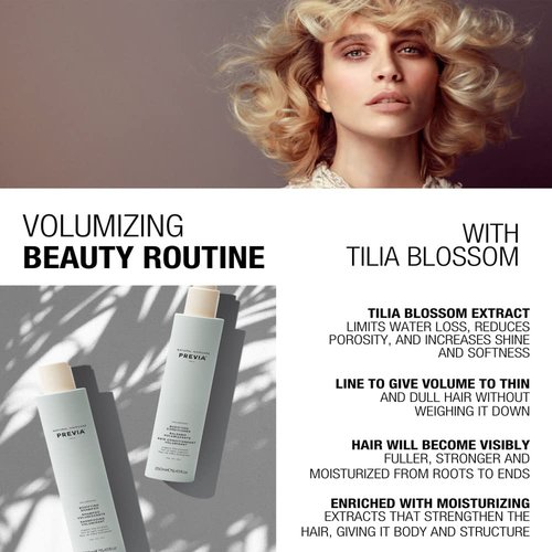 PREVIA Volumizing Bodifying Shampoo & Conditioner Set | Volumizing Duo for Fine & Thin Hair | Adds Body & Shine | Natural Italian Formula with Organic Tilia Blossom | Vegan & Sulfate Free | 8.45 oz