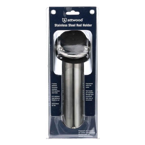 Attwood 66362-7 Stainless Steel Flush Mount Rod Holder, 2-Inch Diameter, 7 ½ Inches Long, 30-Degree Top Flange, Open Base End