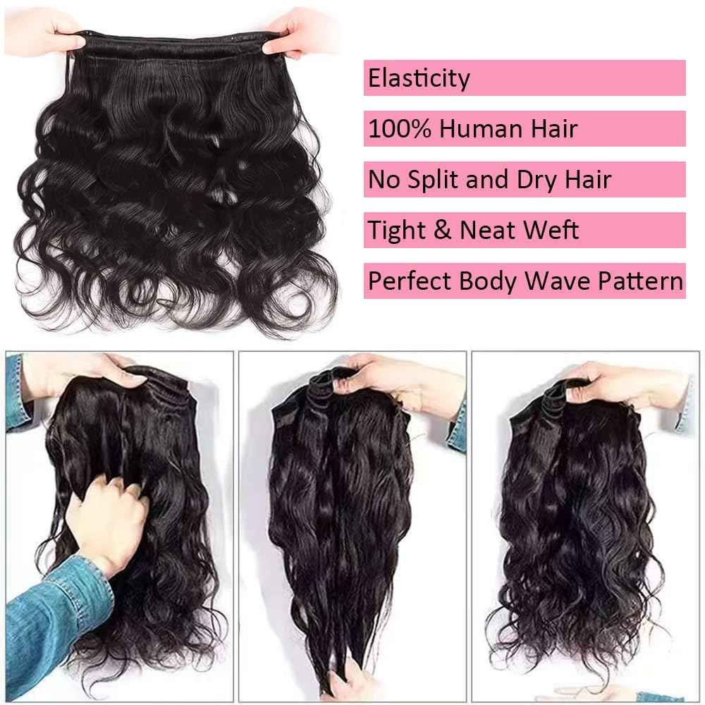 Gotcosy 12A Body Wave Bundles Human Hair 24 Inch 100% Brazilian Virgin Real Raw Human Hair Bundles Body Wave Thick Weave Natural Color (24 Inch)