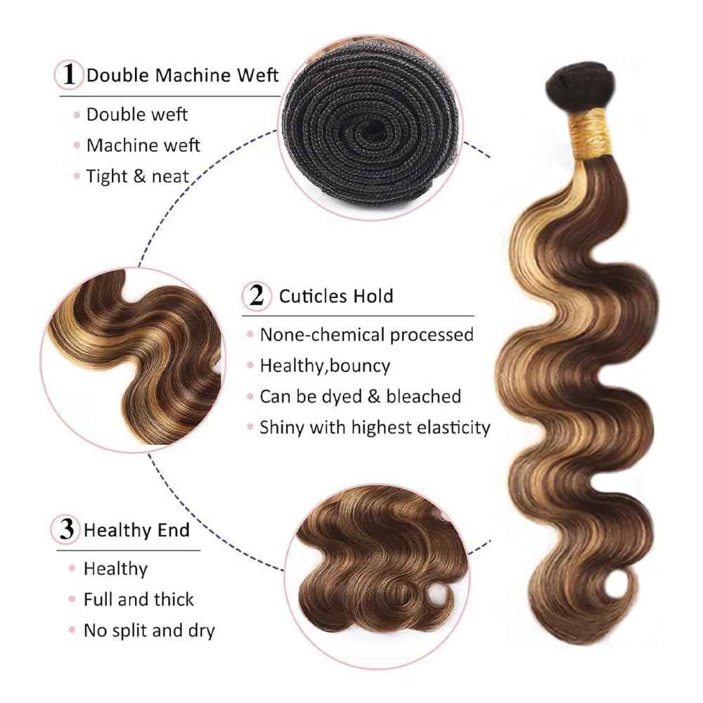 34 34 34 Inch Ombre Honey Blonde P4/27 Body Wave Bundles Human Hair Highlight 3 Bundles Brown and Blonde Bundle Hair Extensions