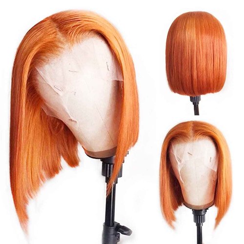 Glueless Bob Lace Front Wigs Human Hair, Orange Short Lace Front Wigs 13x4 Frontal Glueless Wigs Human Hair Pre Plucked Bleached Knots 12Inch Bob Wigs Pre Plucked Natural Hairline