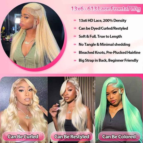 IUPin 32 Inch 613 13x6 Lace Front Wig Human Hair 220% Density Blonde Wig Human Hair Straight 613 HD Lace Frontal Wig Human Hair Transparent HD Lace Pre Plucked for Women