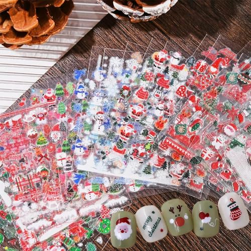 30pcs 3D Cartoon Christmas Nail Stickers for Women, Cute Snowflake Elk Christmas Nail Art Stickers Winter Nail Sticker Christmas Nail Decals Santa Claus Snowman Xmas Tree Christmas Stickers for Nails