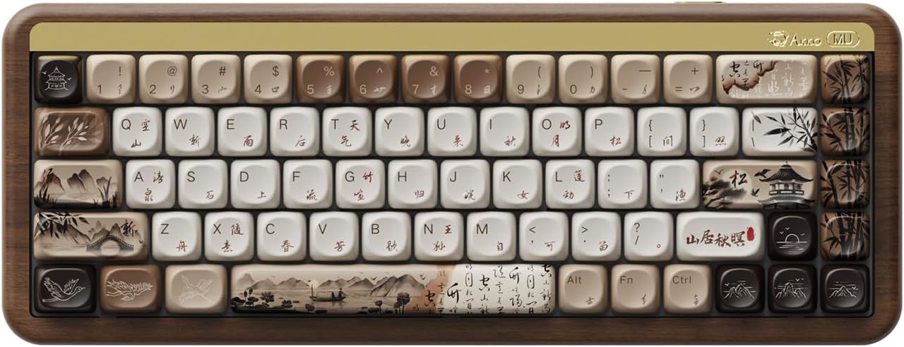 Akko Mechanical Gaming Keyboard with Walnut Wooden Case, MU01 Autumn 65% 68-Key RGB 2.4G Wireless/Bluetooth/Wired Hot-swappable Keyboard with PBT Dye-Sub Keycaps for Mac & Win