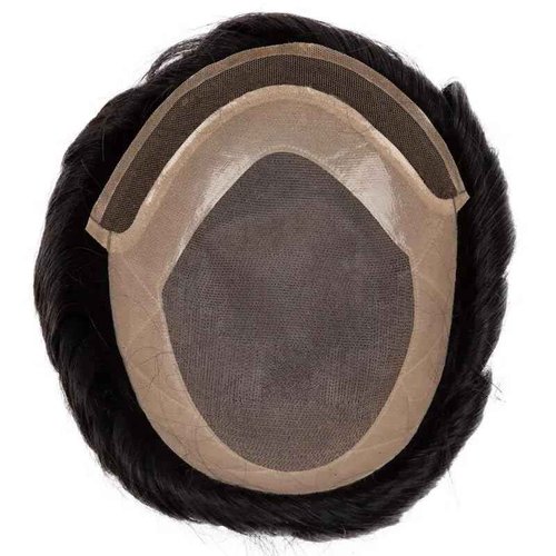 Toupee for Men Human Hair Mens Toupee Mono Base with Lace Front Hair Units Curly Wave Mens Wigs Toupee Hair Real Human Replacement System for Man Freestyle Natural Wig #1B Off Black (6x8")