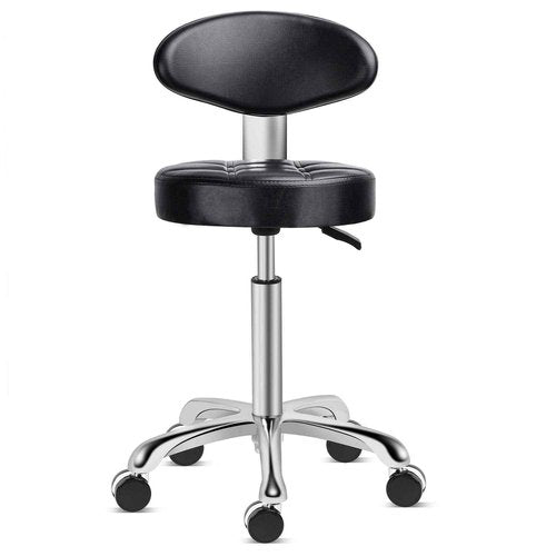 Kaleurrier Rolling Stool Salon Chair with Smooth-Rolling Wheels 360-degree Swivel Seat Heavy Duty Hydraulic Height Adjustable High Barber Cutting Stools (Black, with Backrest)
