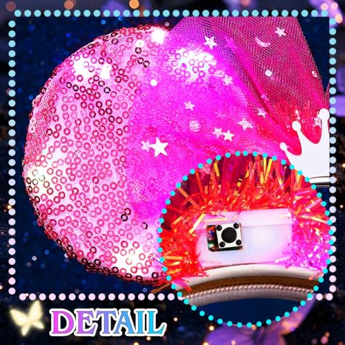 ACEDRE Light Up Mouse Ears Headband Sequin Bow Princess Crown Hair Accessories for Women