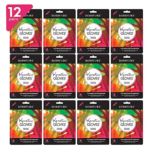 Bodipure Premium Hand Mask Keratin Gloves | Moisturizing Gloves for Dry Hands & Nail-Strengthening & Cuticle Softening | Spa Experience at Home | Chemical Free & For All Skin Types | 12 Pairs