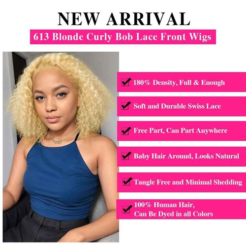 Legendhair 613 13x6 Lace Front Wigs Human Hair Blonde Bob Human Hair Wigs Short Curly Bob Wigs for Black Woman Glueless 613 Frontal Wigs Pre Plucked With Baby Hair 180% Density (10 Inch)