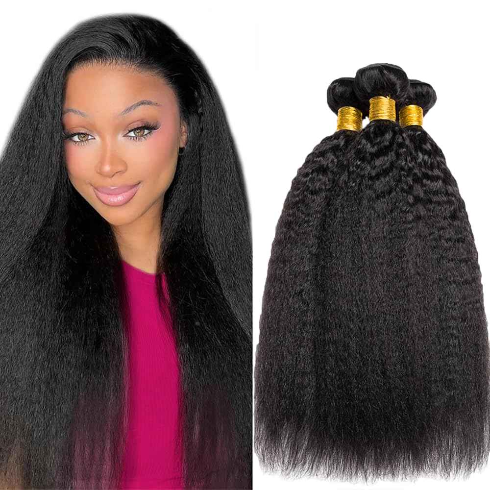 34 34 34 Inch Natural Black Color Kinky Straight Bundles Human Hair Brazilian Unprocessed Virgin Hair Yaki Straight Bundles
