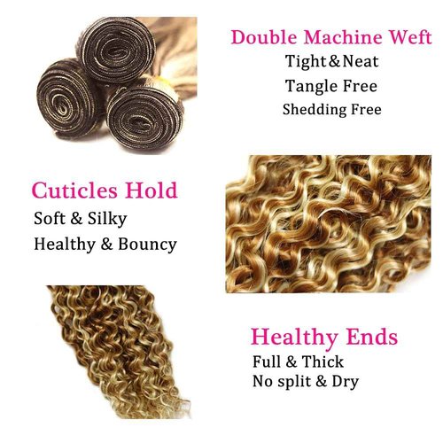 CnumGunm 28 30 32 Inch P30/613 Human Hair Bundles Blonde Kinky Curly Human Hair Bundles Light Brown Bundles 613 Bundles Human Hair #30 Kinky Curly Bundles Hair Extensions