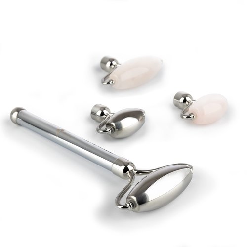 Ashley Aesthetics Stainless Steel Ice Roller & Rose Quartz Facial Set | Luxury Skin Care Tools for Lymphatic Drainage, Product Absorption, Skin Tightening, & Relaxation