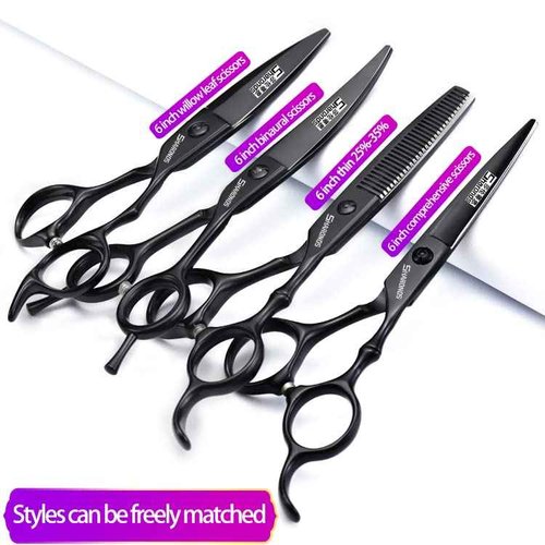 6 Inch Black Hairdressing Scissors Salon Hairdressing Tool Stainless Steel Hair Cutting Hair Thinning Hairdressing Scissors (6 inch 4PC)