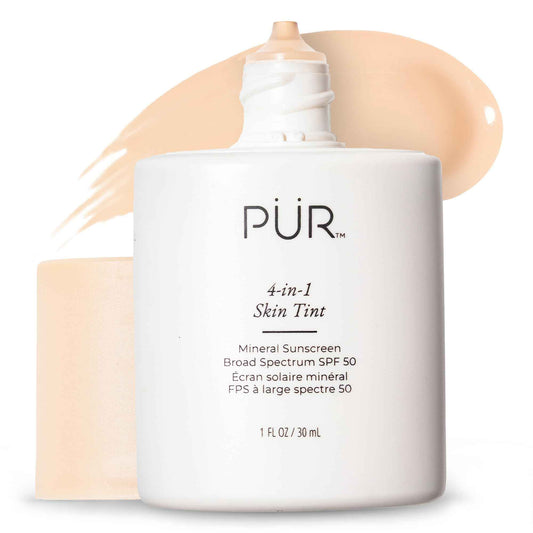 PÜR Tinted Sunscreen for Face, 4-in-1 Skin Tint - Broad Spectrum Mineral Sunscreen, SPF 50 - Tinted Facial Moisturizer, Primer & Foundation for Sun Protection - Lightweight Coverage – Fair Ivory