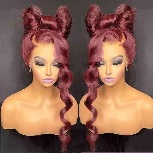 Estelle Wig 13x6 Burgundy Silk Straight Human Hair Wigs Glueless Lace Front Hair 150% Density Pre Plucked Hair for Black Women (14inch, 13x6 lace front wig)
