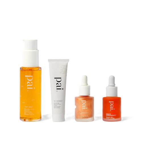Pai Skincare - Try Pai Kit | Light Work Cleansing Oil (28ml) + The Anthemis (10ml) + Bronzing Drops (10ml) + Rosehip BioRegenerate Overnight Oil (10ml) | Natural, Vegan, Sensitive Skin (4 Piece Set)