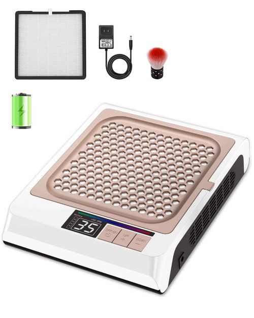 Nail Dust Collector Cordless, Quiet & 4 Upgraded Powerful Vacuum Dust Fans Adjustable Speed,80W Dust Suction Machine for Acrylic Gel Nail Polish Manicure Pedicure Tool at Home or Salon Nail Tech-White