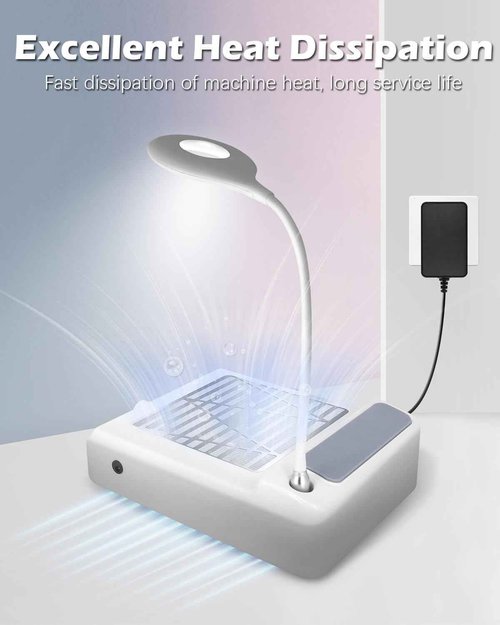 Nail Dust Collector Low Noise, AONOLOVO Powerful Nail Vacuum Dust Collector Suction Fan with Lamp for Nail Tech Acrylic Nails Gel Dip Powder Removal, with Nail Dust Brush, 03-White