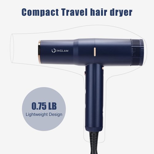 Diffuser Hair Dryer, IG INGLAM Professional Blow Dryer 110,000 RPM High Speed Brushless Motor Negative Ion Low Noise,3 Heat Settings & 3 Speed & Cold Settings, Compact Salon Ionic Hair Dryer