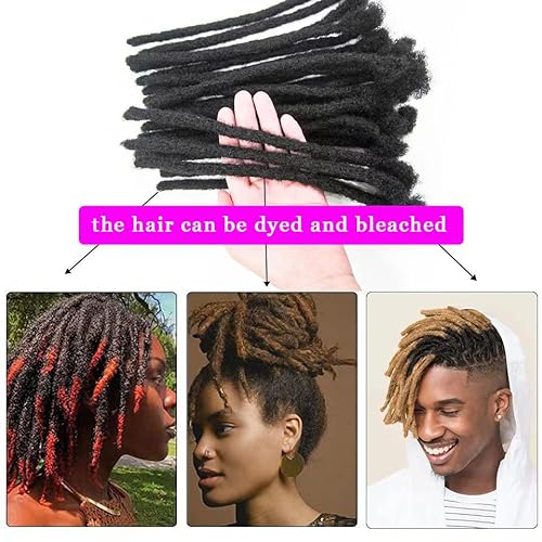 6 Inch 0.4cm Thickness Dreadlock Extensions Human Hair 60 Strands Locs Extensions Real Human Hair, Natural Black for Women Men Kids Full Handmade Permanent Locs Can Be Dyed and Bleached