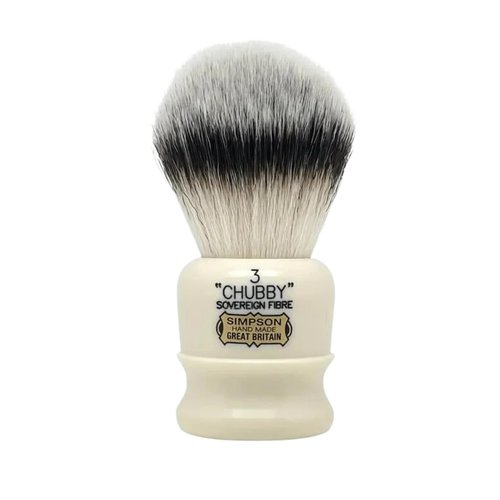 Simpsons Shaving Brush Chubby 3 Sovereign Fibre - Faux Ivory Handle - Premium Wet Shave Tool for Rich Lather - Extra Soft & Dense - Luxury Shaving Brush for Smooth, Comfortable Grooming