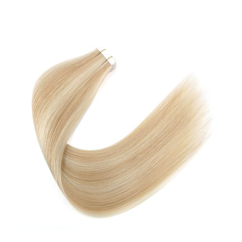 Sixstarhair Highlighted Tape In Human Hair Extensions Seamless Skin Weft Hair Extensions with Dirty Blonde and Platinum Blonde Hair Extensions Double Sided Tapes P18-613# 20inch