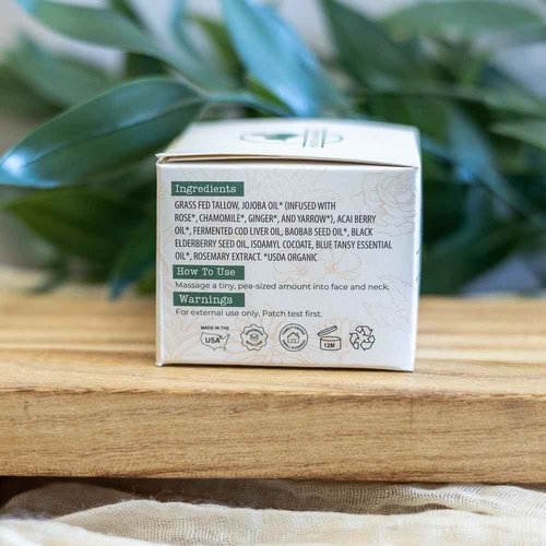 Hearth and Homestead: Handmade Wild Bloom Bio-Active Tallow Face Balm/Cream with Blue Tansy - Hydrate, Nourish, and Protect Skin - .7 oz