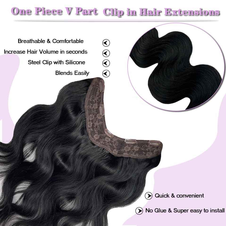 Human Hair Clip in Hair Extensions Invisible Hairpiece Brazilian Human Hair Jet Black 24Inch 120G for Women Adding Hair Volume Double Weft Silky Straight PU Clip in Hair Extensions
