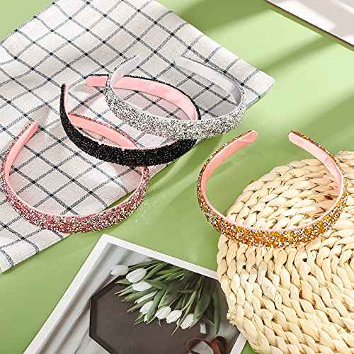 Waydress 4 Pieces Rhinestone Headband for women Glitter Sparkly Rhinestone Hairbands Bling Diamond Crystal Headwear for Women Girls Hair Accessories Birthday Wedding Gifts(Simple Color)