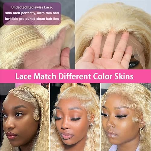 613 Deep Wave Wig Human Hair 13x6 Blonde Lace Front Wigs Human Hair 180% Density 613 HD Lace Frontal Wig for Women Blonde Glueless Wigs Human Hair Pre Plucked with Baby Hair 20 inch