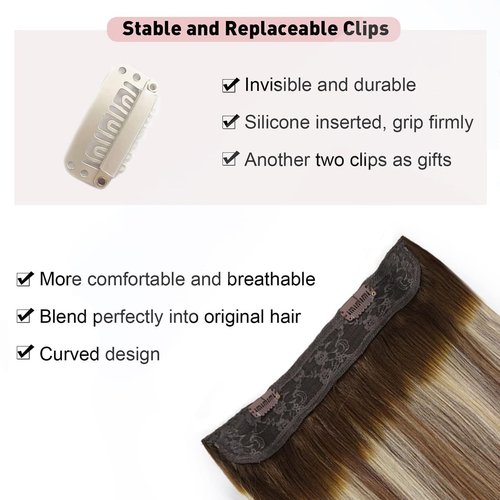 Tinashe Wire Hair Extensions Human Hair Invisible Clip in Hair Extensions Chocolate Brown to Ash Brown and Honey Blonde Secret Headband Wire in Invisible Hair 20inch 90g