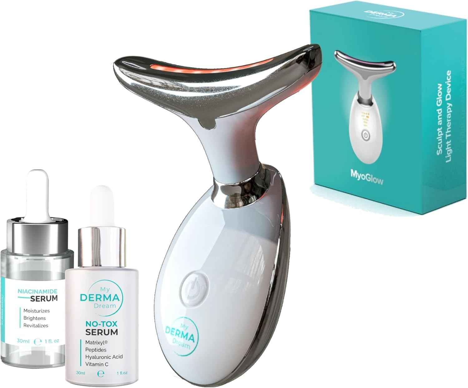 MyDermaDream MyoGlow & Niacinamide Serum & NoTox Serum - Total Body Skin Tightening and Lifting Device for Face, Neck, Arms, and Legs