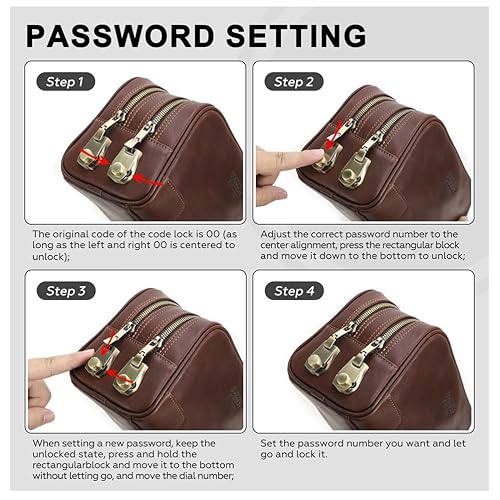 Coded Lock Toiletry Bag, Mens Genuine Leather Travel Shaving Dopp Kit Anti Theft Business Wallet Clutch Purse Bag Organizer