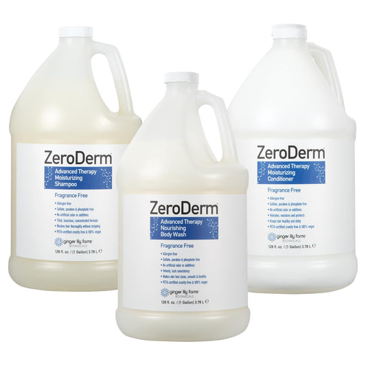 Ginger Lily Farms Botanicals ZeroDerm Advanced Therapy Body Wash + Shampoo + Conditioner Bundle, 1 Gallon Each