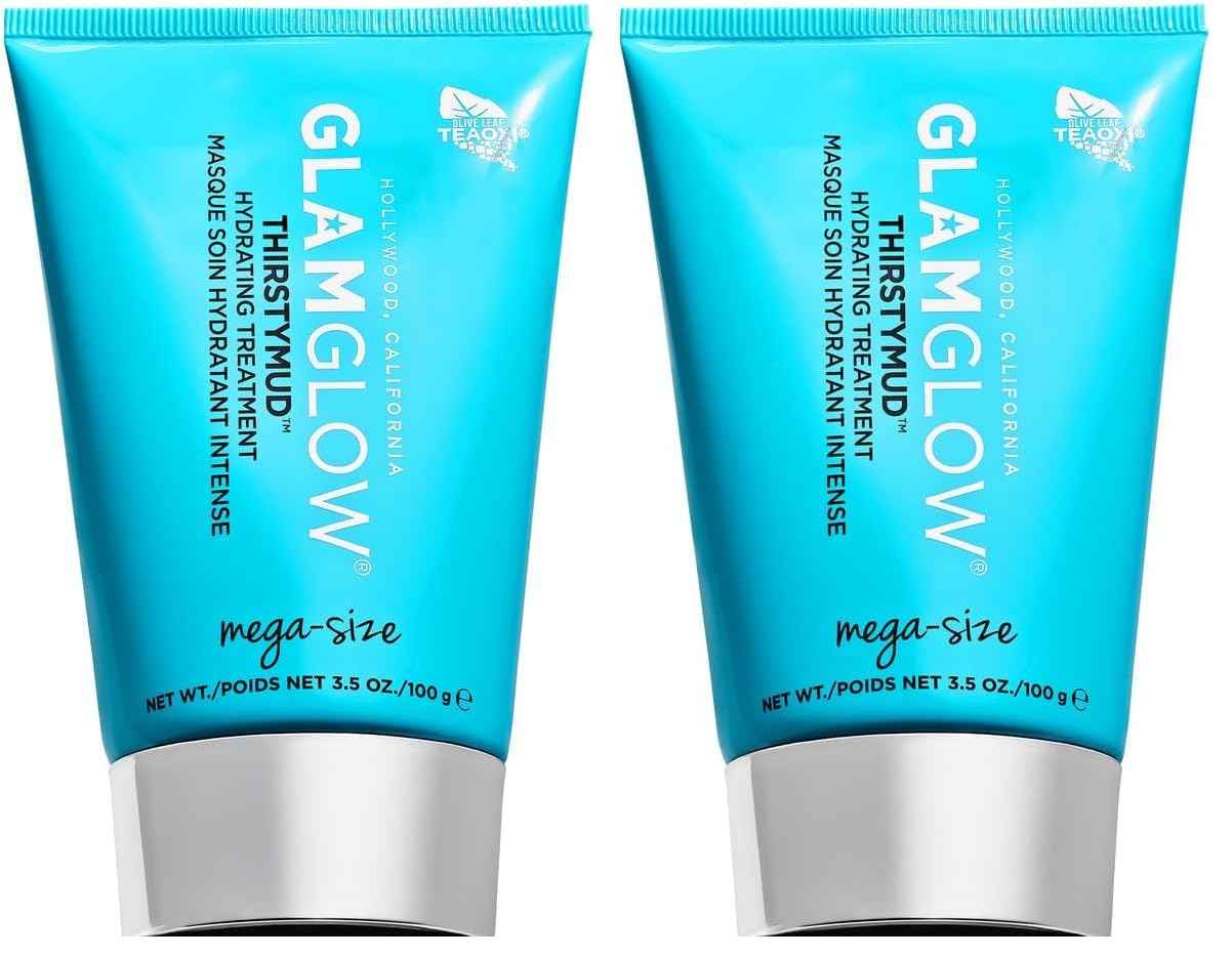 Glamglow THIRSTYMUD Hydrating Treatment Face Mask | Strengthens Skin Barrier, 24H Hydration + Soothes Skin with Hyaluronic Acid, Full Size Set, 3.5 Ounce