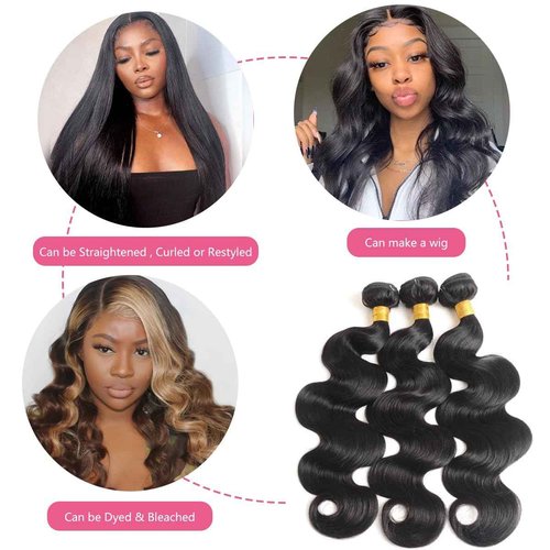 Body Wave Bundles Human Hair 20 22 24 Inch Human Hair Bundle 100% Unprocessed Brazilian Virgin Hair 3 Bundles Human Hair Extensions for Black Women Natural Color
