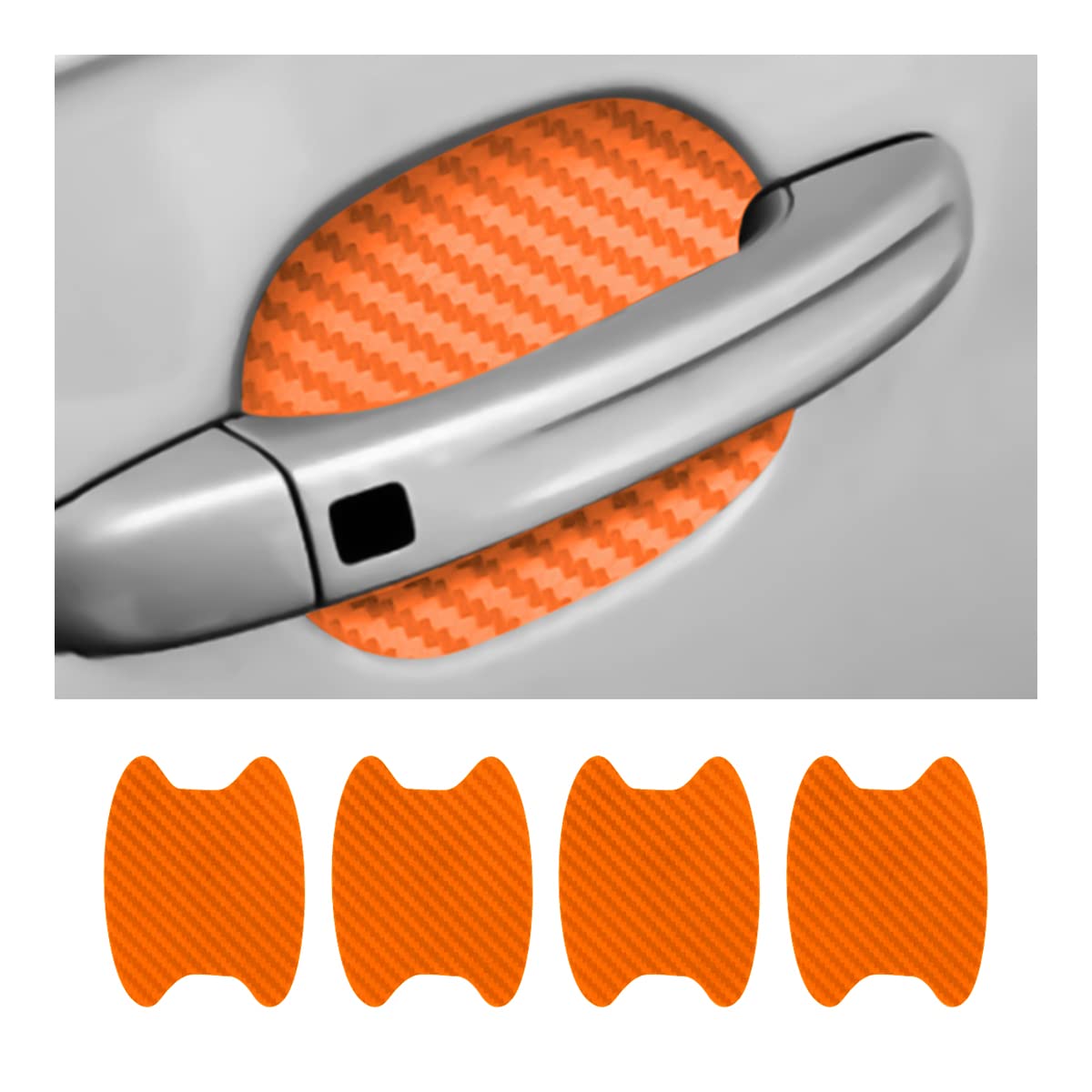 4PCS Car Door Handle Protector Sticker, Universal Carbon Fiber Anti-Scratches Auto Protective Film, Car Door Side Paint Cover Guard Stickers Fit for Most Car Handles （Orange/4PCS）