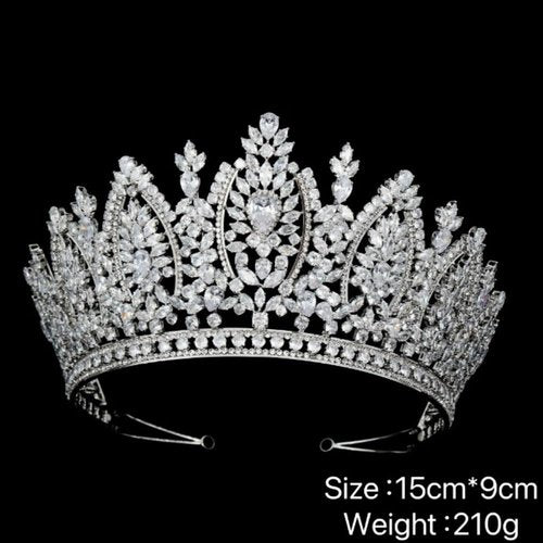 QXMYOO Large Wedding Crowns Cubic Zirconia Sweet 16 Birthday Prom Quinceanera Tiaras for Women CZ Crystal Bridal Headpieces (Silver)