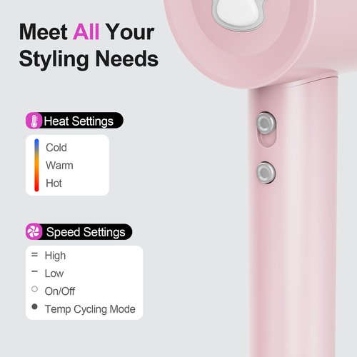 Leheyhey Hair Dryers for Women, Fast Drying 1300W Ionic Hair Blow Dryer for Styling Curly Straight Hair,Professional Low Noise Lightweight Design for Home Travel (Pink)
