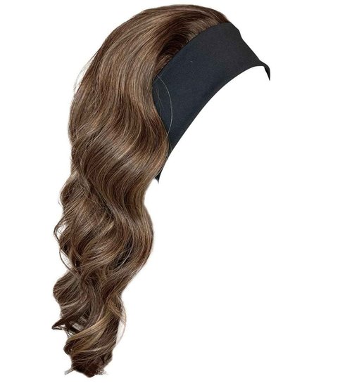 Kim Kimble 18" Wavy Waves Headband Wig, Long Layered Hair With Black Headband and Comb Clip, 3/4 Cap - Average Cap Size, MC9 14SS Caramel Latte