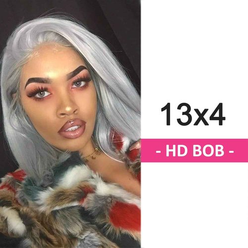 Benafee Grey Silver Bob Wig Human Hair 13x4 HD Lace Front Wig Glueless Wigs Human Hair Pre Plucked Gray Short Bob Lace Frontal Wigs for Black Women Nature Hairline 180% Density 12 Inch