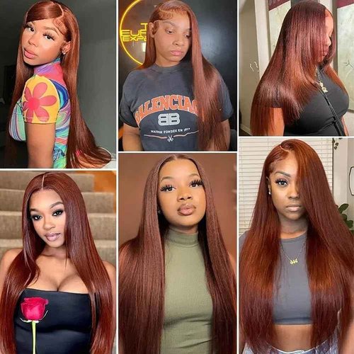 DÉBUT Reddish Brown Glueless Wigs Human Hair Pre Plucked Straight Hair Lace Front Wigs 5x5 HD Lace Closure Wig for Women Daily Use 18 Inches