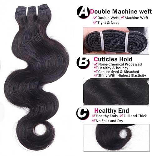 RESACA Body Wave 3 Bundles Human Hair Weave Weft Extentions Bundles for Women 22 24 26 Inch 100% Unprocessed Brazilian Virgin Human Hair (Nature Color Black)
