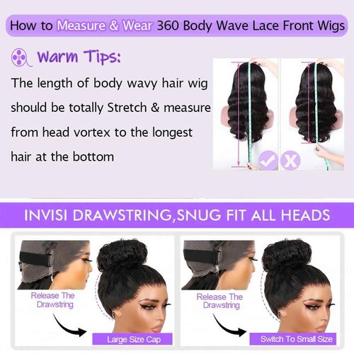 daparo 360 Body Wave Lace Front Wigs Human Hair Drawstring HD Lace Front Wigs Human Hair 180 Density Hidden Strap Glueless Full Lace Frontal Wig for Women 24 Inch